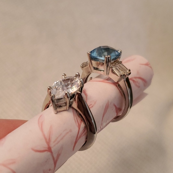 Set of 2 Rhodium Plated CZ Rings- Adjustable - Picture 4 of 8